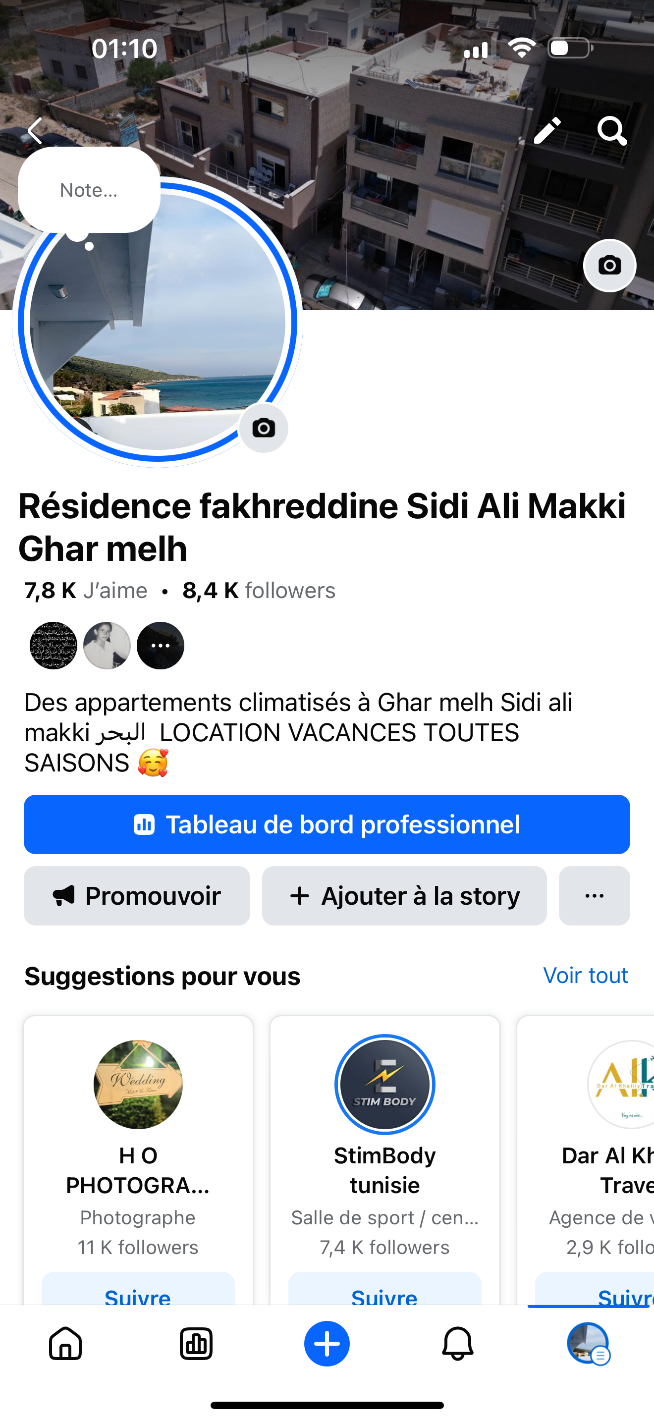 Ghar El Melh&nbsp;Ghar El Melh&nbsp;Location vacances&nbsp;Appart. 2 pi�ces&nbsp;S plus un a la plage de sidi ali makki