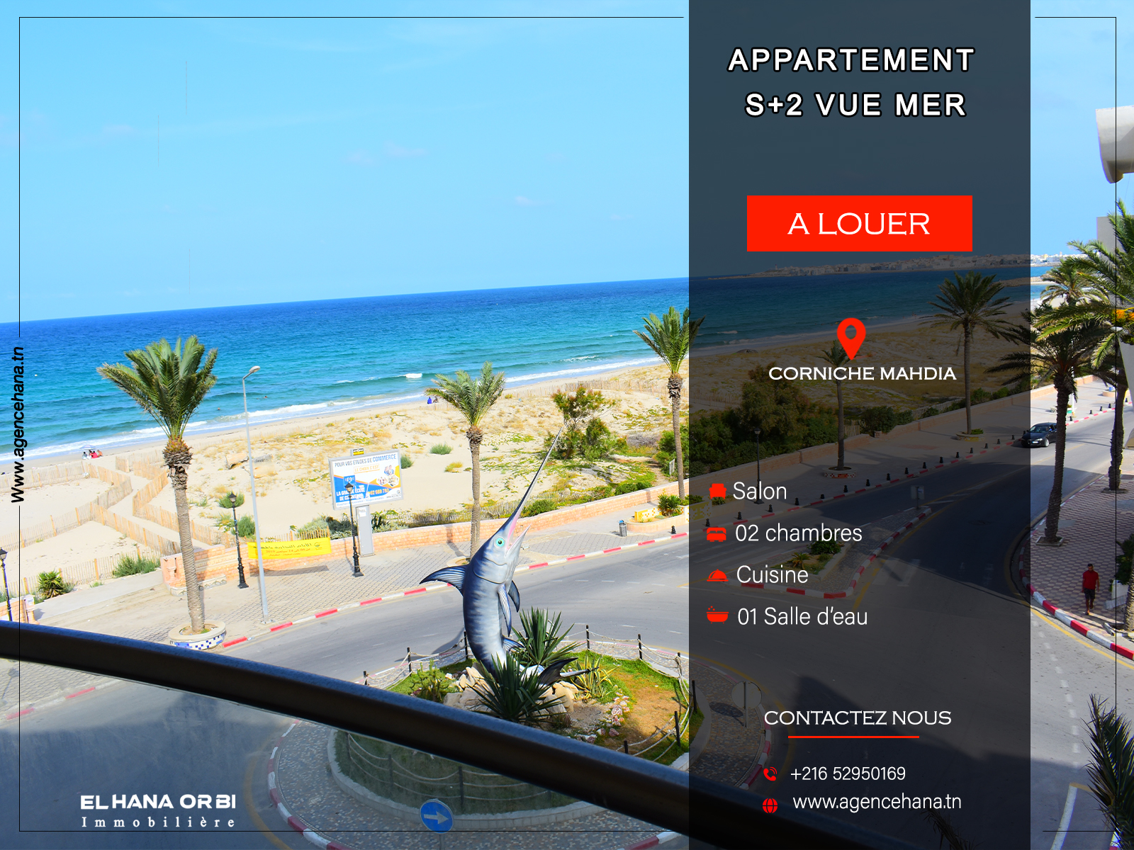 Mahdia&nbsp;Mahdia&nbsp;Location&nbsp;Appart. 2 pi�ces&nbsp;Un bien s2 vue mer � corniche mahdia