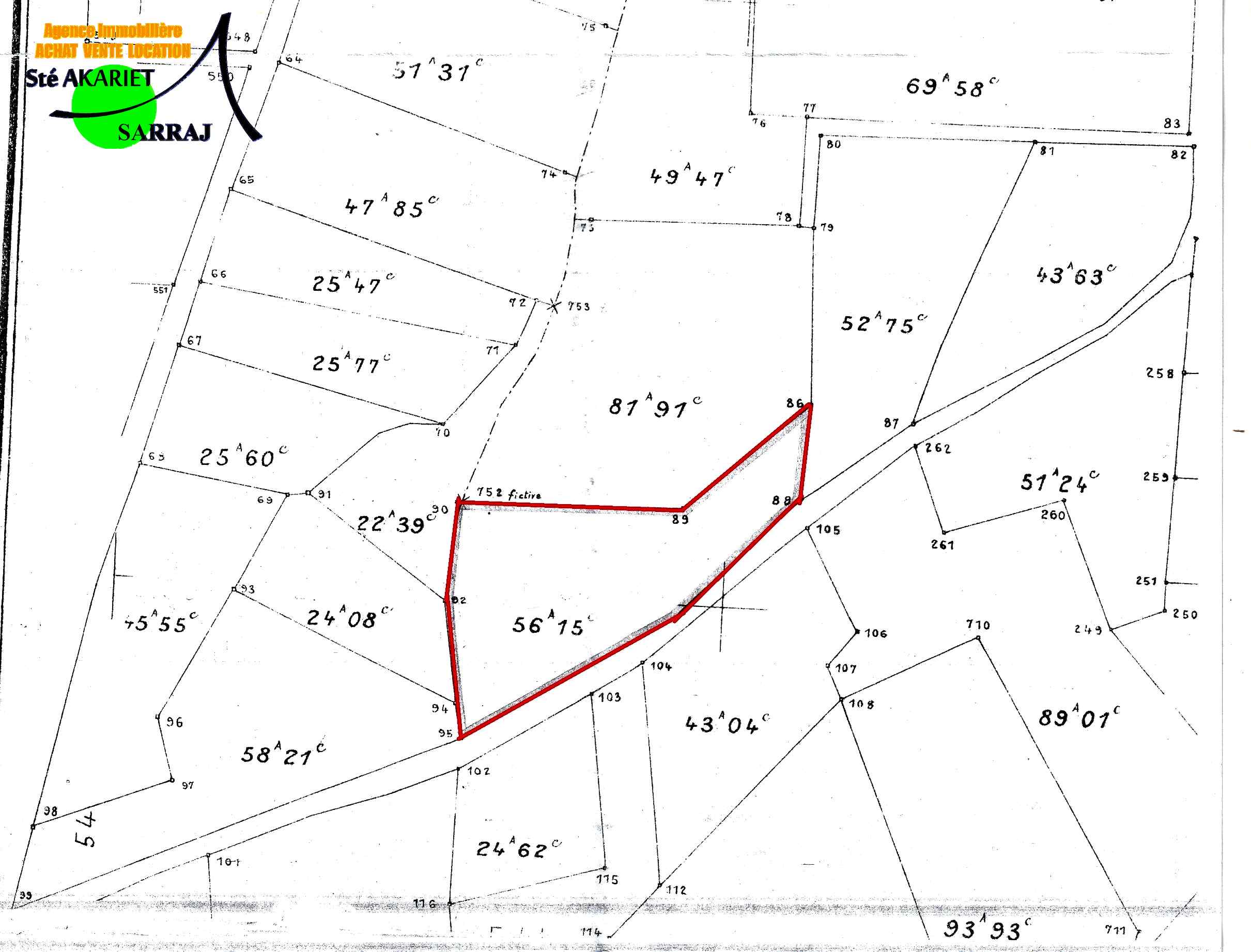 Akouda&nbsp;Chatt Meriem&nbsp;Terrain&nbsp;Terrain agricole&nbsp;Lot d'invesstisement 5615m sur l'autoroute fokaia