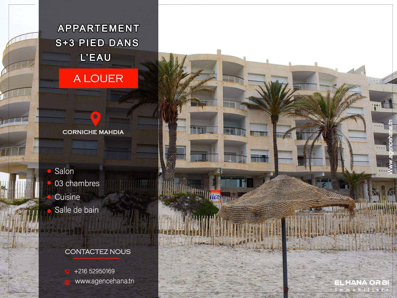 Mahdia&nbsp;Mahdia&nbsp;Location vacances&nbsp;Appart. 2 pi�ces&nbsp;S3 pied dans l eau pour vacances
