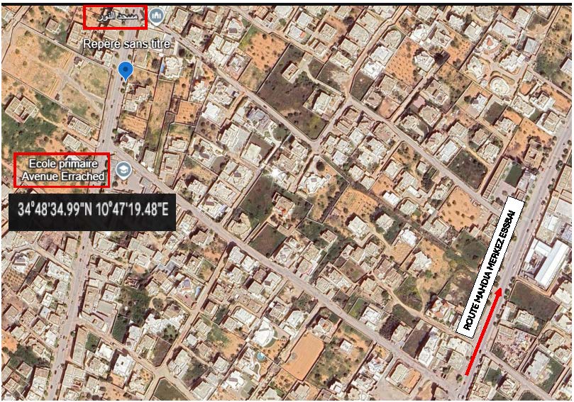 Sakiet Eddaier&nbsp;Sakiet Eddaier&nbsp;Terrain&nbsp;Terrain nu&nbsp;Terrain r4 3108m2 57x55 1 position route errached