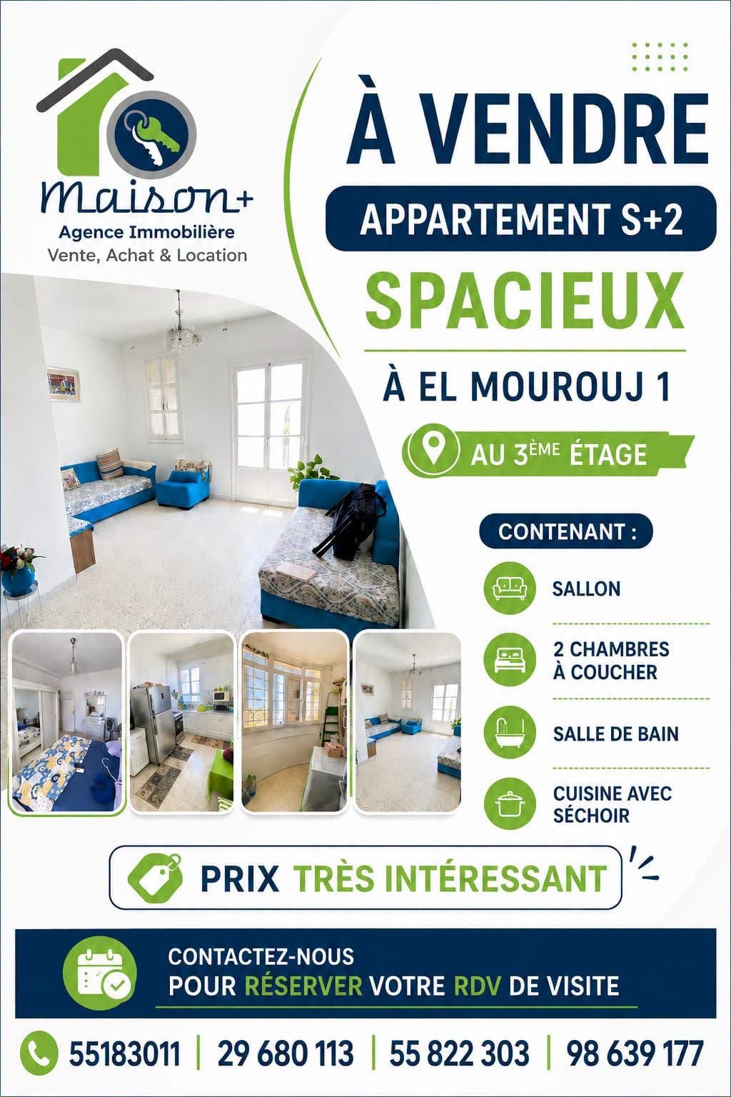 El Mourouj&nbsp;El Mourouj&nbsp;Vente&nbsp;Appart. 2 pi�ces&nbsp;Apparemment a mourouj 2