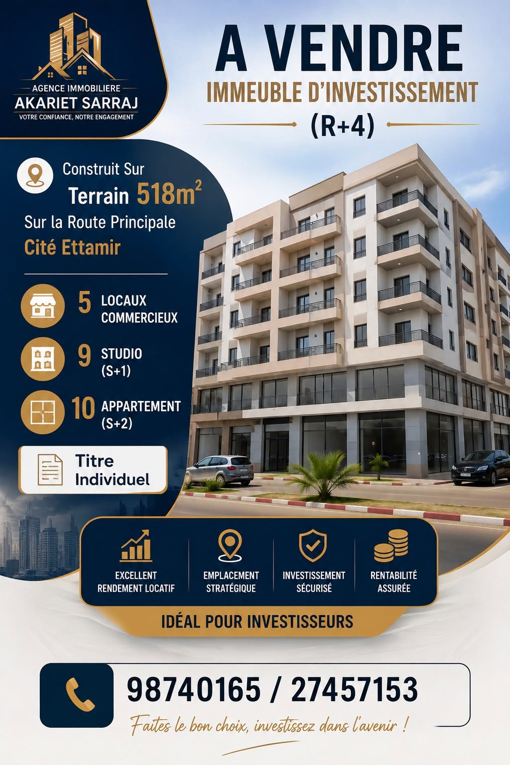 Sousse Ville&nbsp;Cite Boukhzar&nbsp;Vente&nbsp;Maisons&nbsp;5 locaux commerciaux et 4 �tages � cit� ettamir