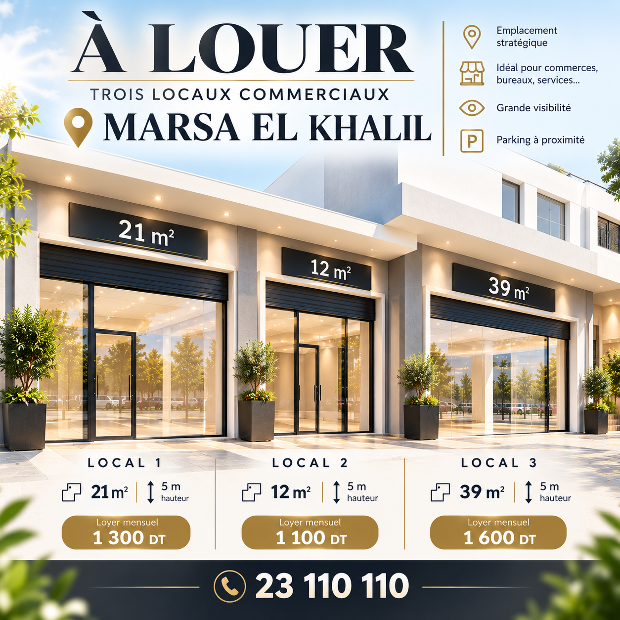 La Marsa&nbsp;Cite El Khalil&nbsp;Bureaux & Commerces&nbsp;Surfaces&nbsp;La marsa 3 locaux commerciaux