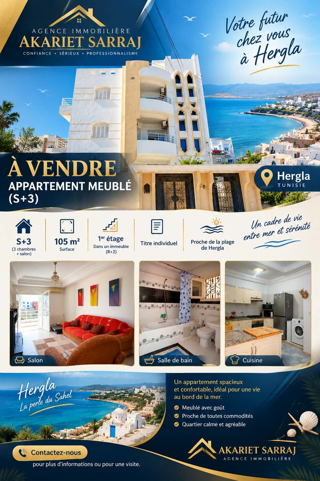 Hergla&nbsp;Hergla&nbsp;Vente&nbsp;Appart. 4 pi�ces&nbsp;Tr�s cool appartement bien meubl� s3 � hergla